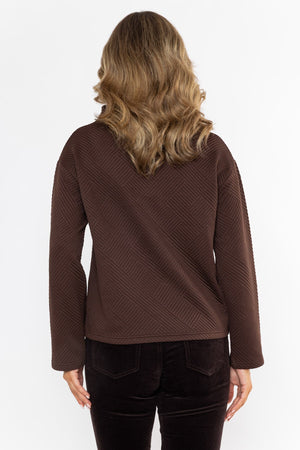 Carraig Donn Brown Textured High Neck Long Sleeve Top