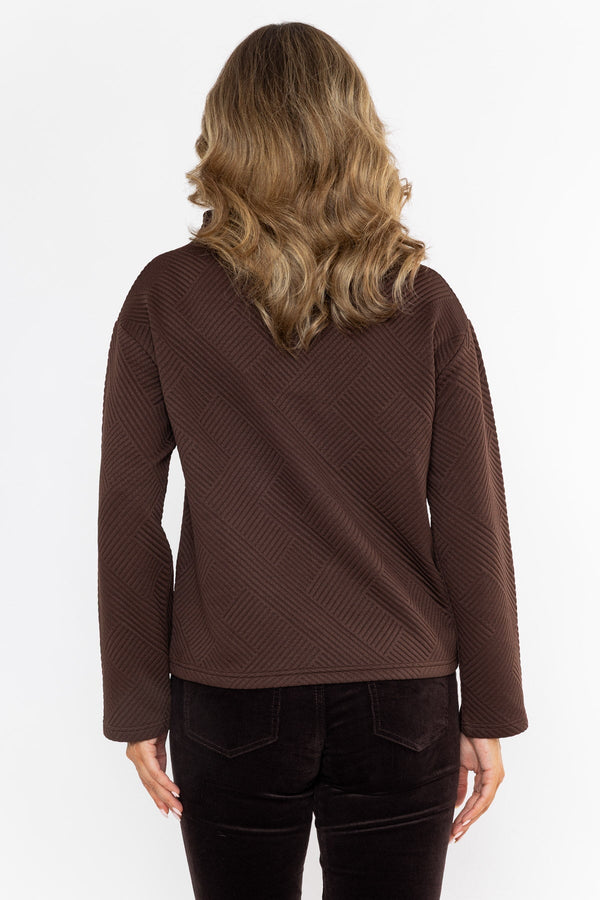 Carraig Donn Brown Textured High Neck Long Sleeve Top