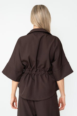 Carraig Donn Brown Viscose Blend Tie Waist Zip Half Sleeve Utility Jacket