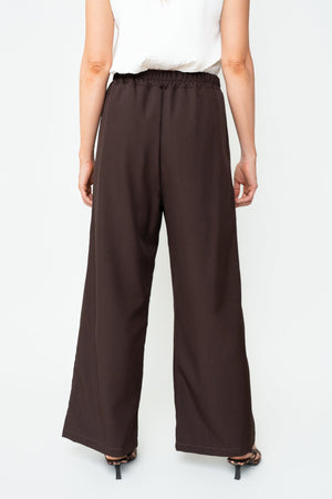 Carraig Donn Brown Viscose High Waisted Front Pleat Wide Leg Trousers