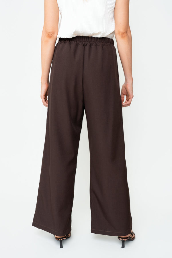 Carraig Donn Brown Viscose High Waisted Front Pleat Wide Leg Trousers
