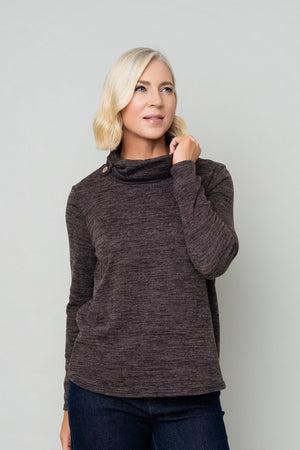 Carraig Donn Brown Warm Handle Cowl Neck Long Sleeve Top