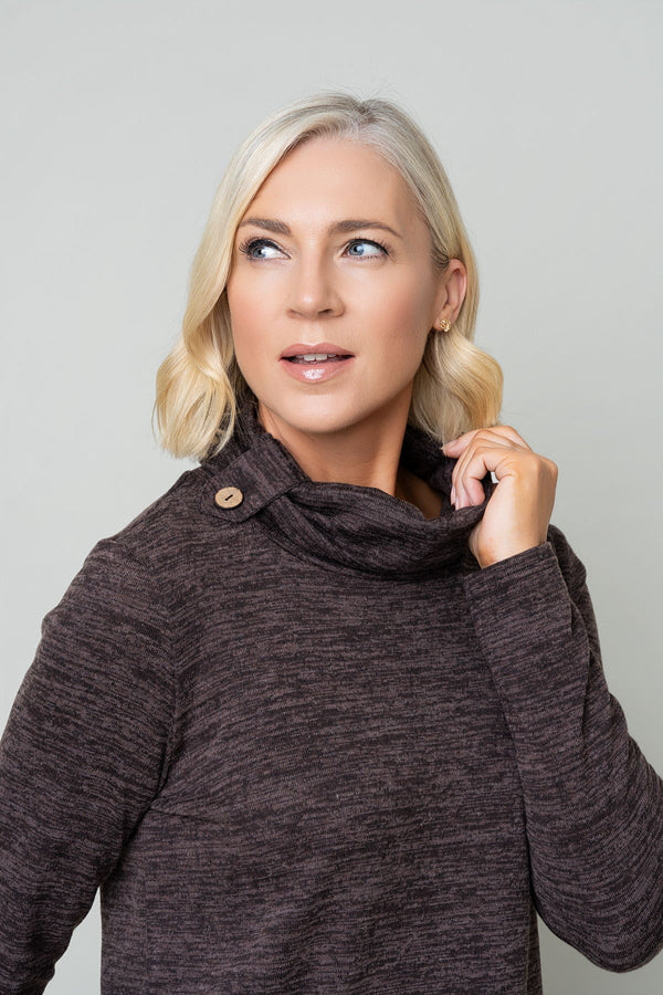 Carraig Donn Brown Warm Handle Cowl Neck Long Sleeve Top