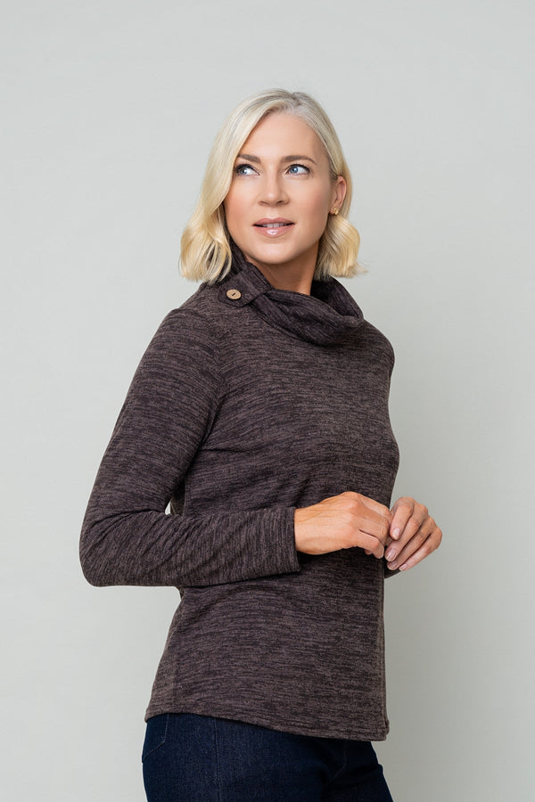 Carraig Donn Brown Warm Handle Cowl Neck Long Sleeve Top