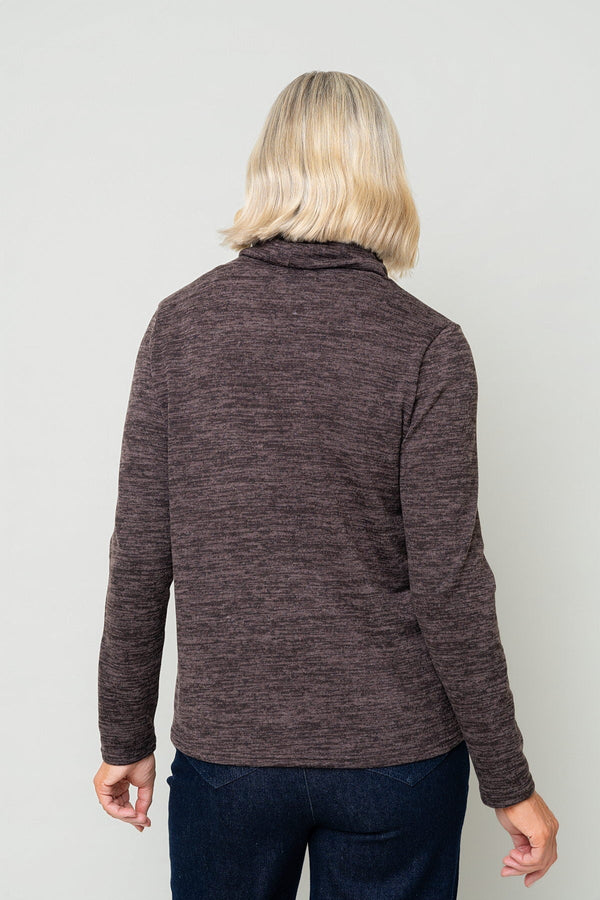 Carraig Donn Brown Warm Handle Cowl Neck Long Sleeve Top