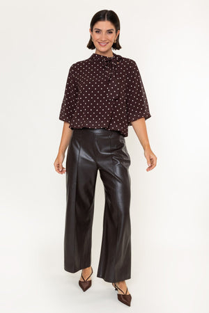 Carraig Donn Brown & White Polka Dot Print Chiffon Bow Neck 3/4 Sleeve Blouse