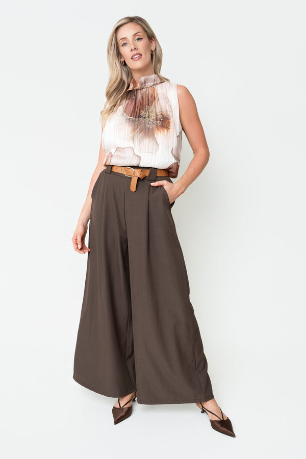 Carraig Donn Brown Wide Leg Belted Trousers