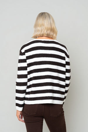 Carraig Donn Brown Wool Wide Stripe Button Cardigan