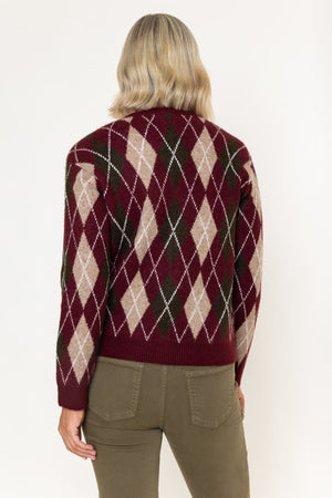 Carraig Donn Burgundy Argyle Knitted Long Sleeve Cardigan