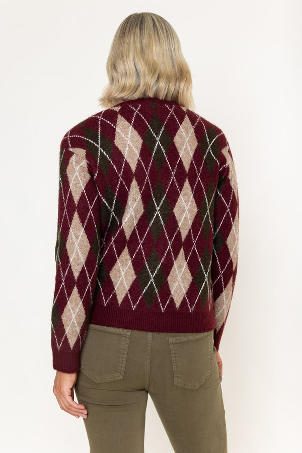 Carraig Donn Burgundy Argyle Knitted Long Sleeve Cardigan