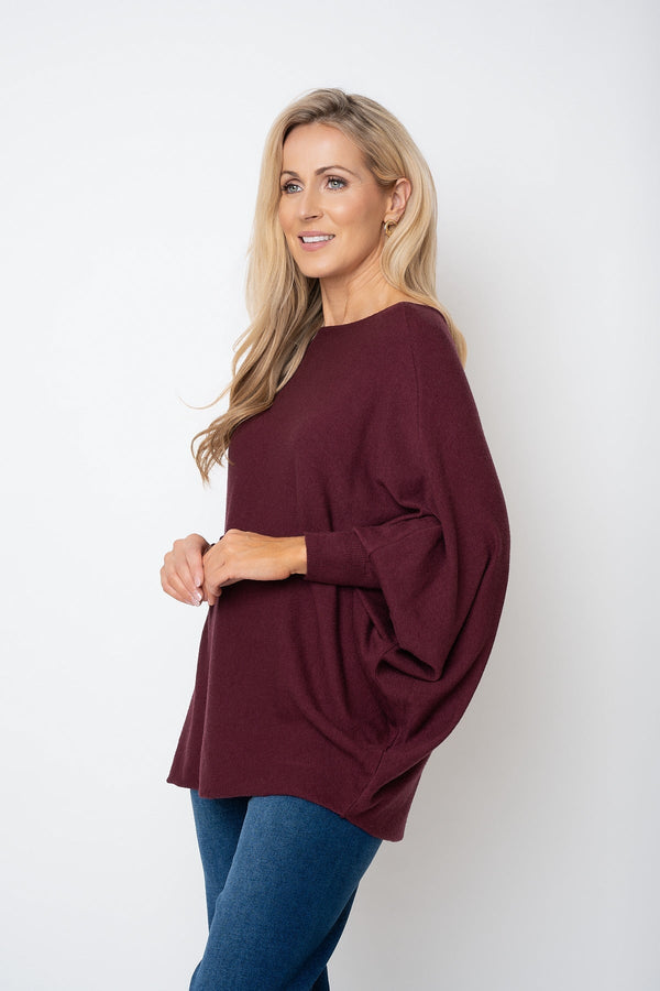 Carraig Donn Burgundy Batwing Boat Neck Knit Jumper
