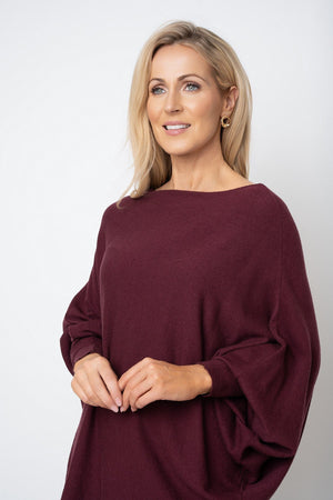 Carraig Donn Burgundy Batwing Boat Neck Knit Jumper