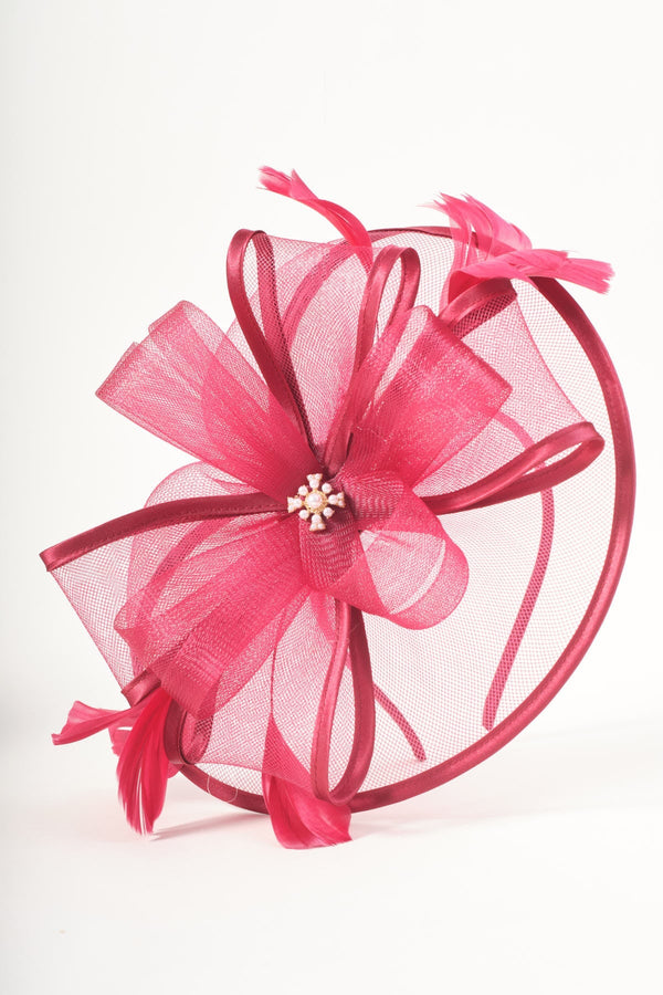 Carraig Donn Burgundy Bow & Feather Large Disc Fascinator Headband