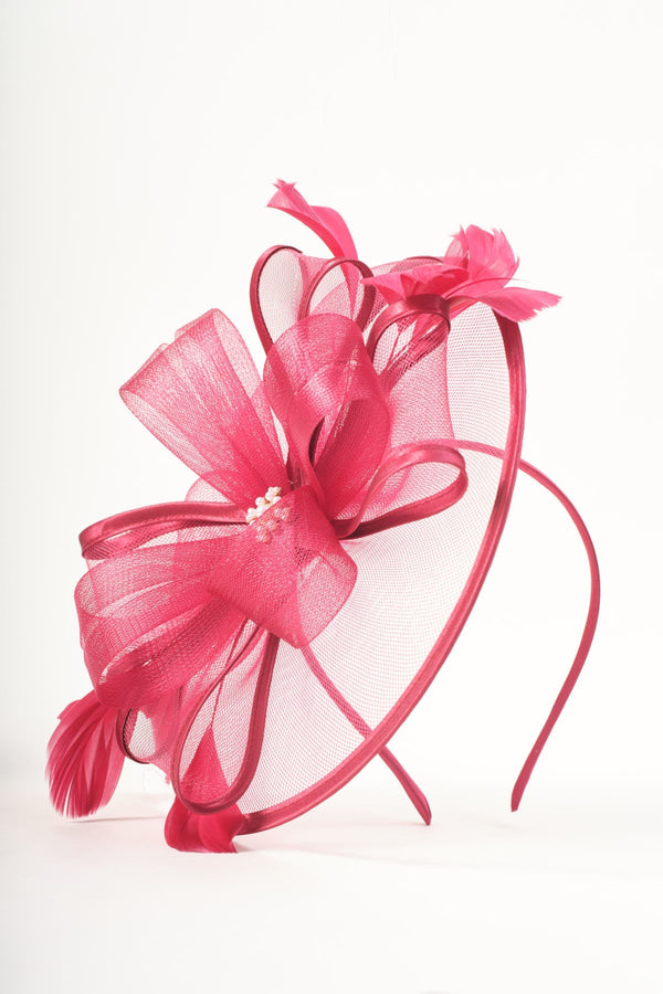 Carraig Donn Burgundy Bow & Feather Large Disc Fascinator Headband