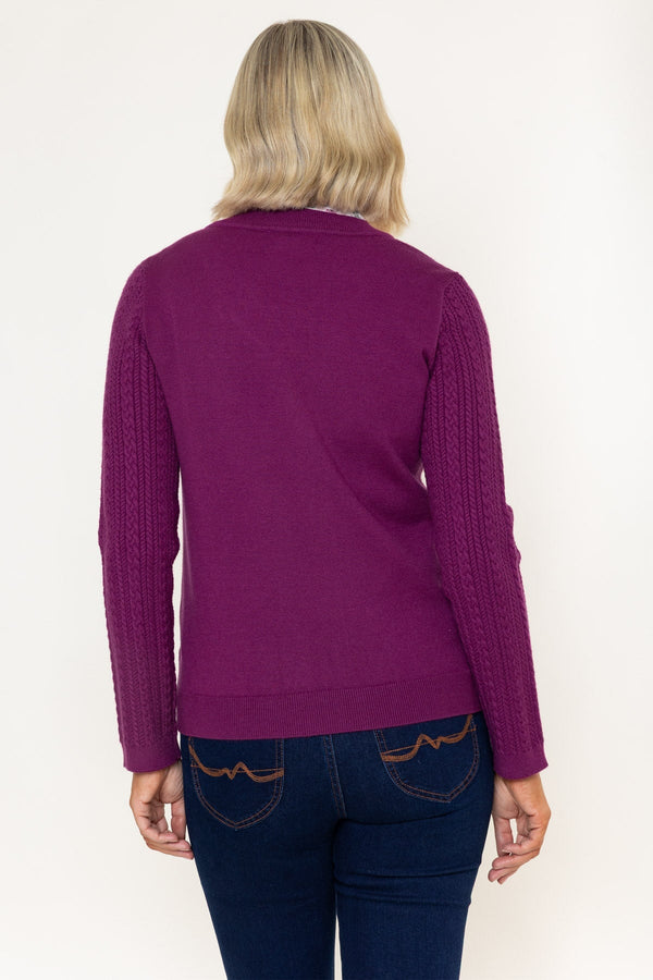 Carraig Donn Burgundy Cable Knit With Shirt Collar Long Sleeve Jumper