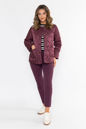Carraig Donn Burgundy Collarless Quilted Padded Long Sleeve Jacket