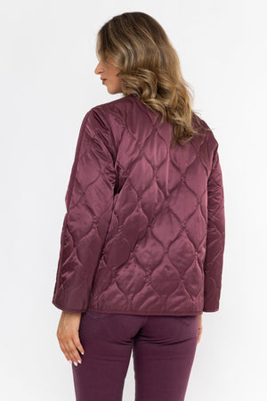 Carraig Donn Burgundy Collarless Quilted Padded Long Sleeve Jacket