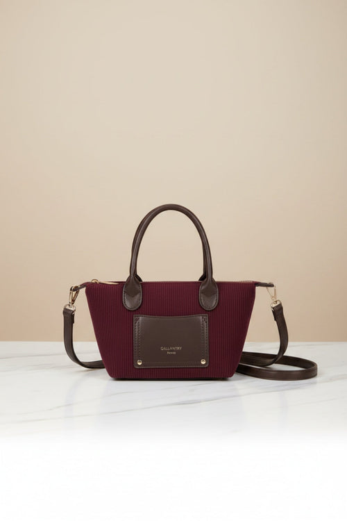 Burgundy Corduroy Mini Top Handle Tote Bag