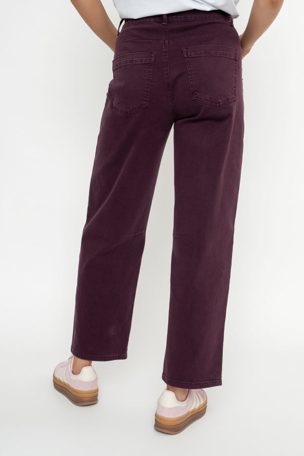 Carraig Donn Burgundy Cotton Barrel Leg Jeans