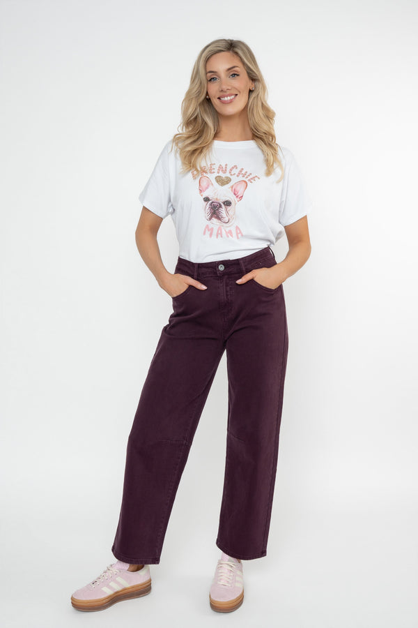 Carraig Donn Burgundy Cotton Barrel Leg Jeans