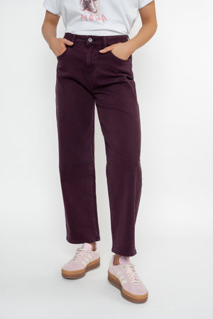Carraig Donn Burgundy Cotton Barrel Leg Jeans