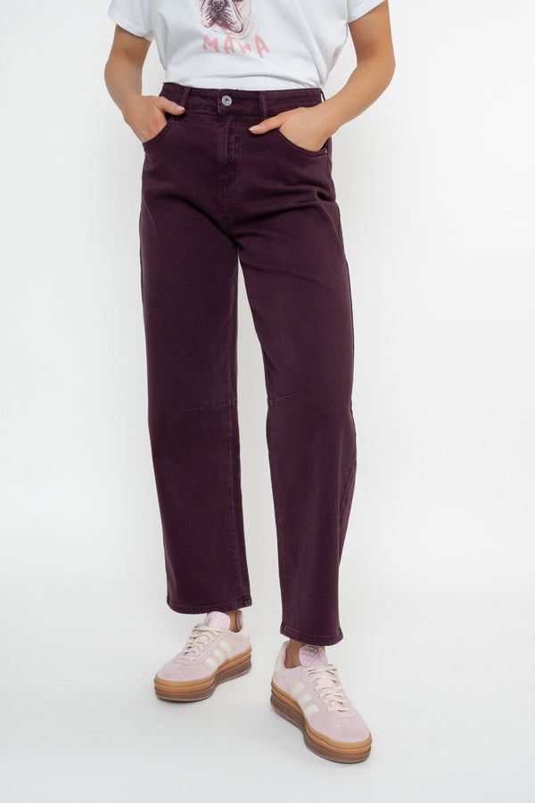 Carraig Donn Burgundy Cotton Barrel Leg Jeans