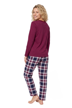 Carraig Donn Burgundy Cotton Tartan Long Sleeve Pyjama Set