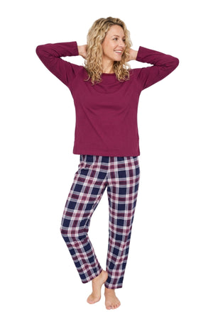 Carraig Donn Burgundy Cotton Tartan Long Sleeve Pyjama Set