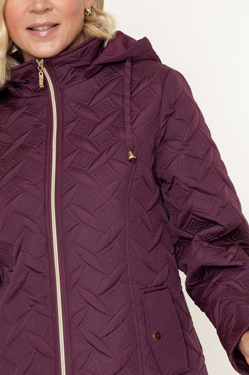 Carraig Donn Burgundy Embossed Quilted Detachable Hood Jacket