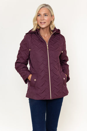 Carraig Donn Burgundy Embossed Quilted Detachable Hood Jacket