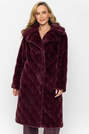 Carraig Donn Burgundy Faux Fur Button Longline Coat