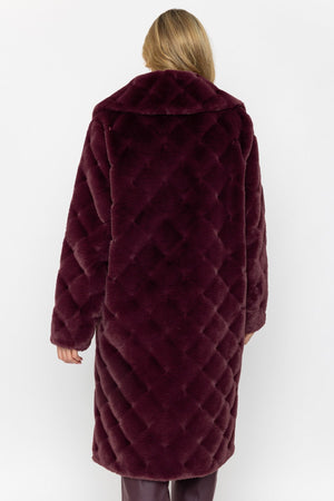 Carraig Donn Burgundy Faux Fur Button Longline Coat