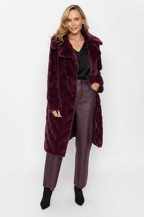 Carraig Donn Burgundy Faux Fur Button Longline Coat