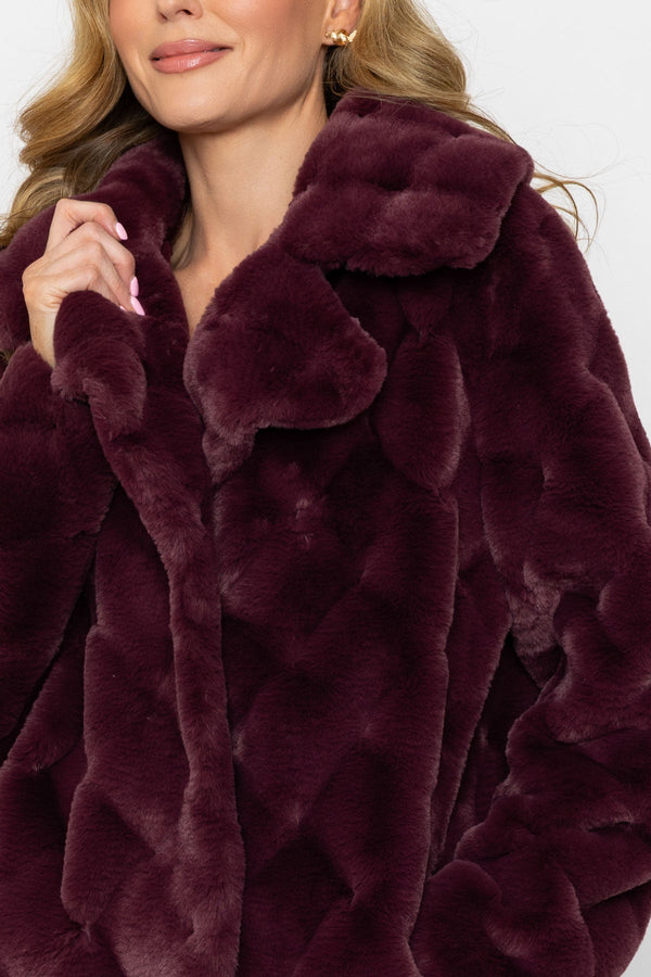 Carraig Donn Burgundy Faux Fur Button Longline Coat