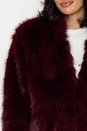Carraig Donn Burgundy Faux Fur Crop Coat