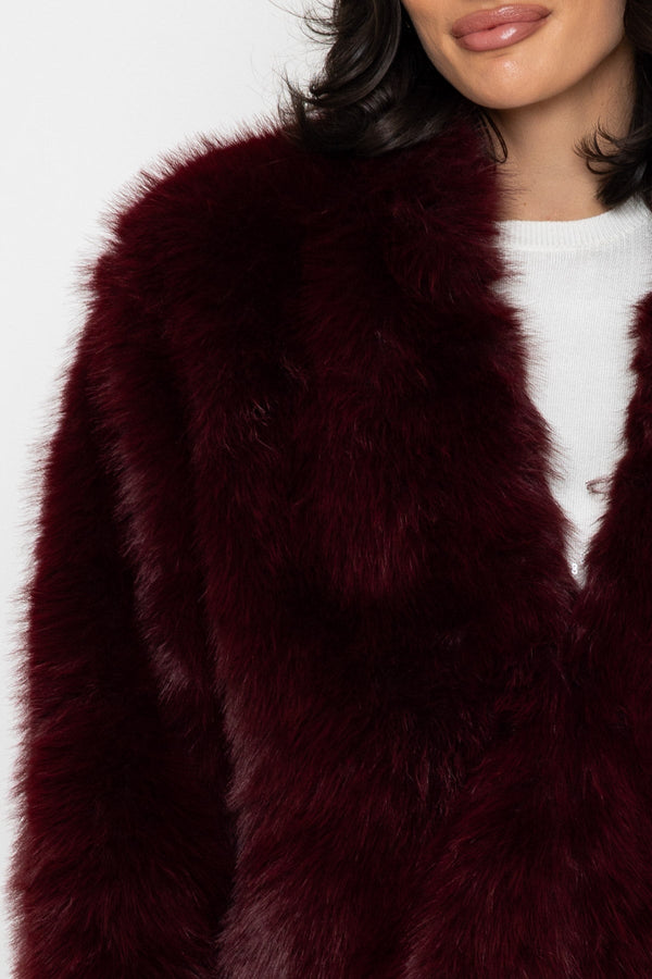 Carraig Donn Burgundy Faux Fur Crop Coat