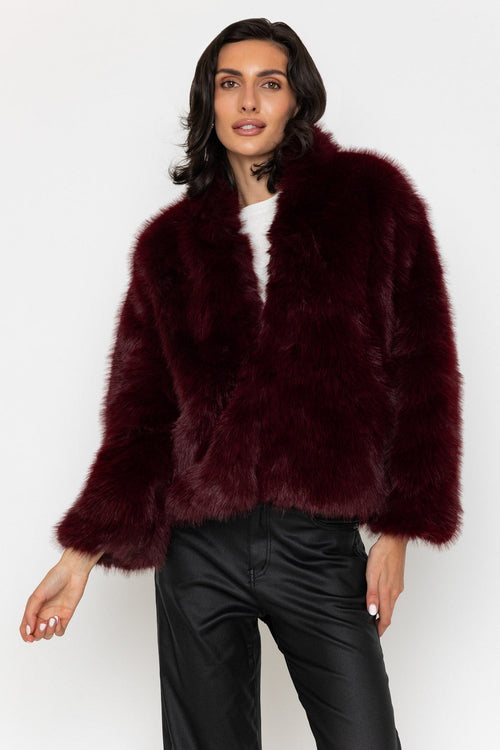 Burgundy Faux Fur Cropped Coat