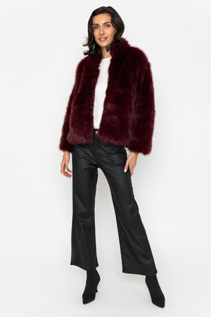 Carraig Donn Burgundy Faux Fur Crop Coat