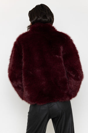 Carraig Donn Burgundy Faux Fur Crop Coat