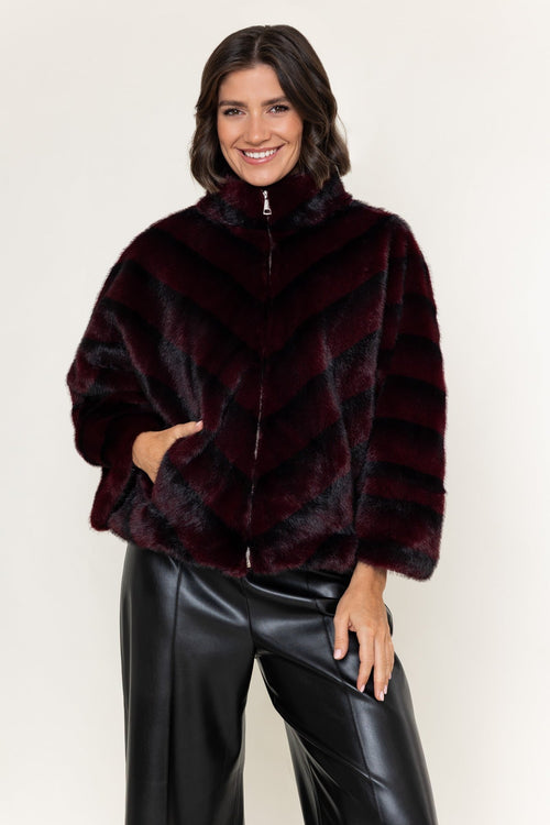 Burgundy Faux Fur Zip Short Jacket