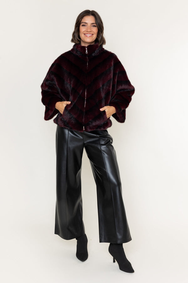 Carraig Donn Burgundy Faux Fur Zip Short Jacket