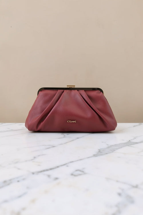 Burgundy Faux Leather Frame Clutch Bag