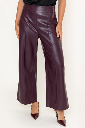 Carraig Donn Burgundy Faux Leather High Waisted Wide Leg Trousers