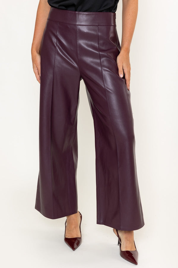 Carraig Donn Burgundy Faux Leather High Waisted Wide Leg Trousers