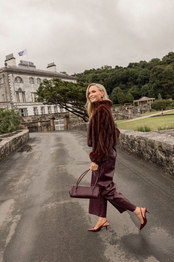 Carraig Donn Burgundy Faux Leather High Waisted Wide Leg Trousers