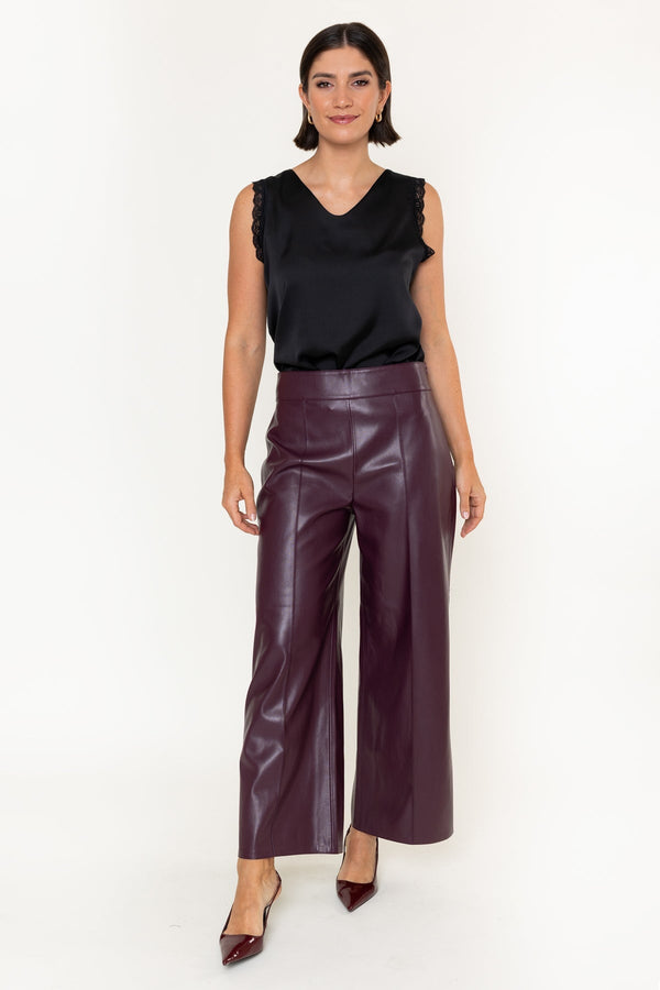 Carraig Donn Burgundy Faux Leather High Waisted Wide Leg Trousers