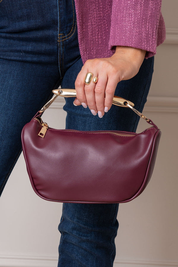 Carraig Donn Burgundy Faux Leather Metal Top Handle Bag