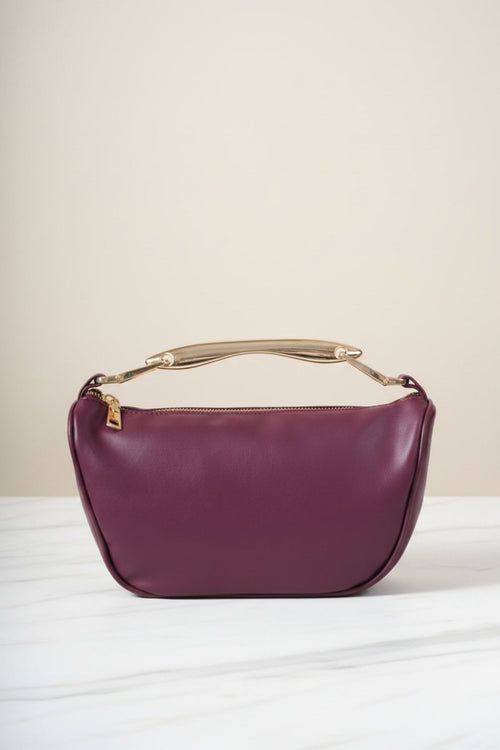 Burgundy Faux Leather Metal Top Handle Bag