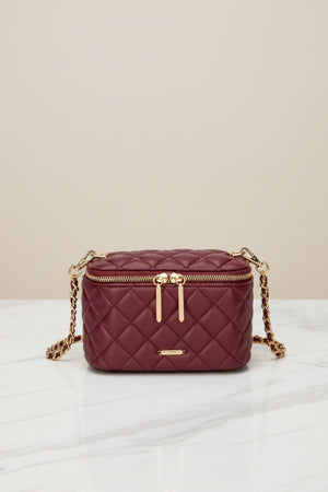 Carraig Donn Burgundy Faux Leather Quilted Vanity Case Crossbody Bag