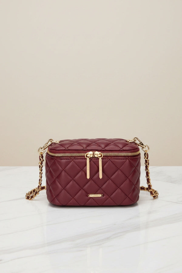 Carraig Donn Burgundy Faux Leather Quilted Vanity Case Crossbody Bag